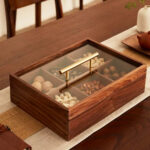 Solid Wood Dry Fruit And Snack Storage Box with Glass Lid And Copper Handle - Image 2