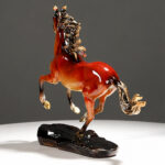 Elegant Copper Finish Rearing Horse Decorative Showpiece - Image 3