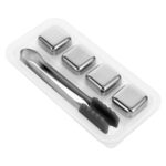 Stainless Steel Reusable Ice Cube Set - 4 Cubes with Tray and Tongs