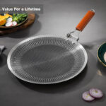 38cm Stainless Steel Honeycomb Frying Pan with Wooden Handle - Image 2