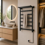 Electric Towel Warmer Rack With 6-Bars And Top Shelf SS Black - Image 2