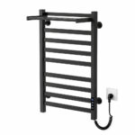 Electric Towel Warmer Rack With 8-Bars And Top Shelf SS Black