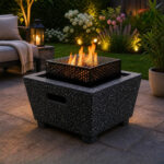 Outdoor Metal Fire Bowl With Engraved Metal Frame Cube - Image 2