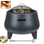 Outdoor Metal Fire Pit With Sparkle Screen Cover And Legs