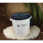 Premium Metal Rice Storage Container With Measuring Scoop White
