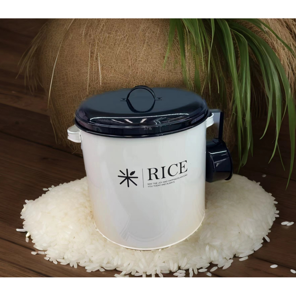 OSM-2400-1 Premium Metal Rice Storage Container With Measuring Scoop White - Image 1
