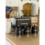 Metal Bread Bin With Tea, Coffee and Sugar Canisters Set of 4 Pcs Black