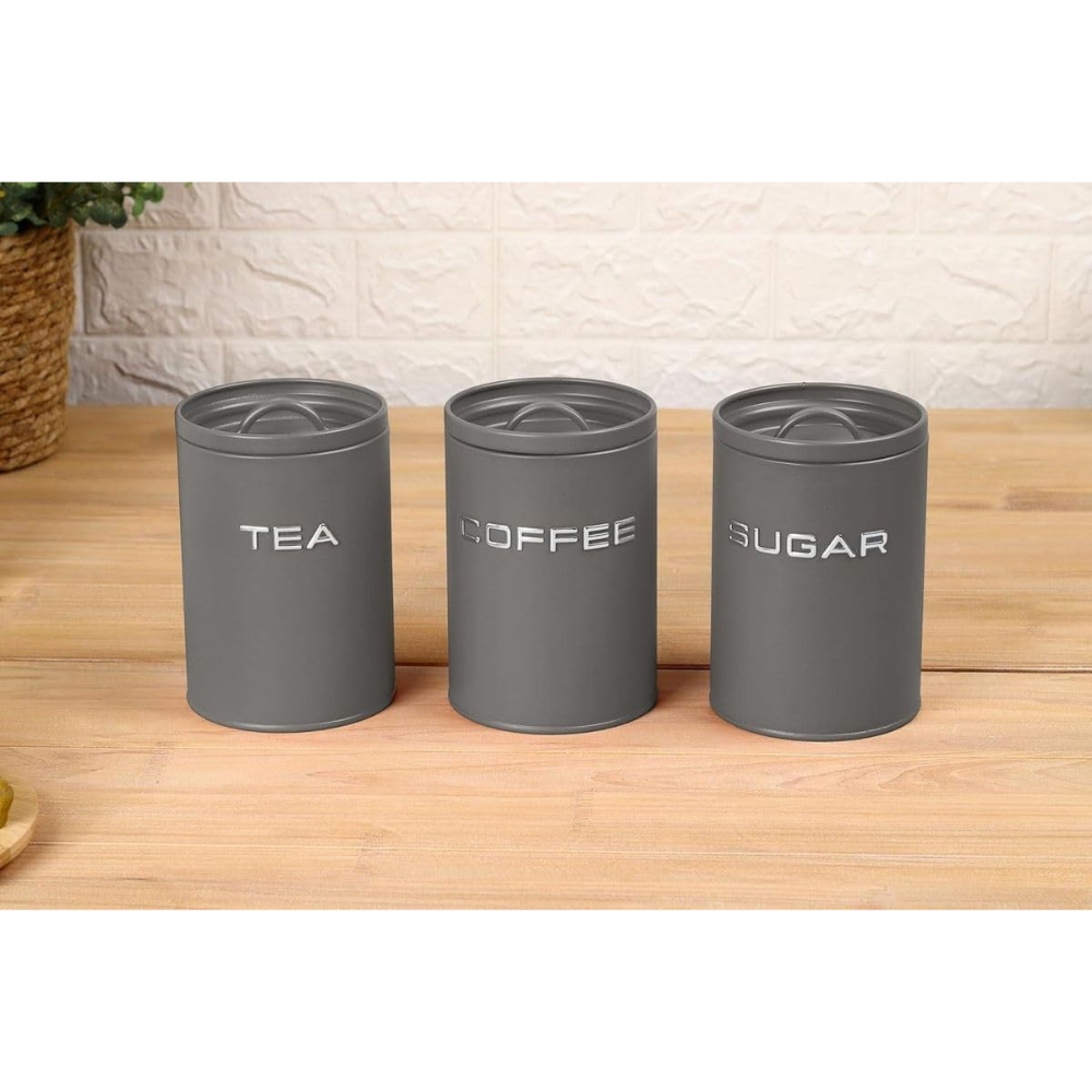 OSM-2403-1 Tea, Coffee and Sugar Canisters Set of 3 Pcs Matt Grey - Image 1
