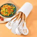Silicone 12 Pieces Kitchen Utensils Set With Wodden Handle Assorted Colors - Image 2