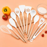 Silicone 12 Pieces Kitchen Utensils Set With Wodden Handle Assorted Colors - Image 3