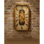 Wooden Rectangle Wall Clock Gears Large