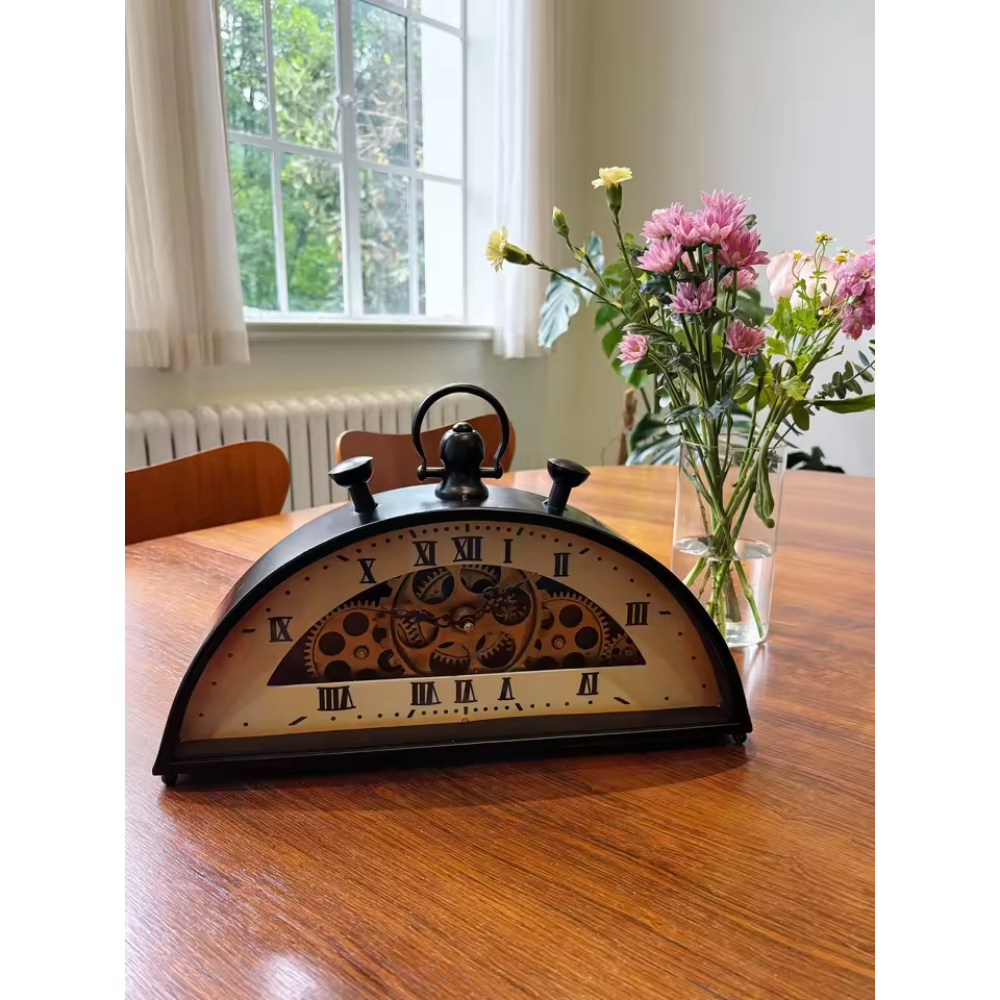 OSM-2430-1 Rustic Metal D-Shaped Table Clock - Image 1