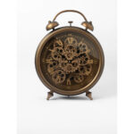 Metal Table Clock in Traditional Gear Design Matt Gold