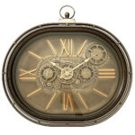 Sperical Wall Clock With Roman Numbers And Gears 53 x 51cm
