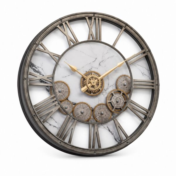 Wall Clock With Roman Numbers And Gears 50cm