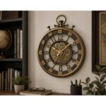 Wall Clock With Roman Numbers And Gears Matt Gold - Image 2