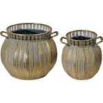 Rustic Gold Metal Decorative Vase Pumpkin Style Set Of 2 Pcs