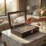 Wooden Ring & Jewelry Organizer With  Velvet Inner PU Leather - Image 2