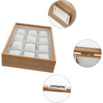 Wooden Jewelry/Watch Organizer Velvet Tray With 12-Slots PU Leather - Image 2