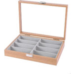 Wooden Sunglasses Organizer Velvet Tray With 8-Slots PU Leather