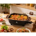 Large Capacity Electric Hot Pot With Iron Steamer Base & Glass Lid - Image 2