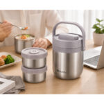 SS Thermo Lunch Box With 2 Inserts Stackable Bento Box Plastic - Image 2