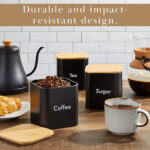 Tea, Coffee,  Sugar & Biscuits Canisters Set of 4 Pcs Black With Air-Tight Wooden Lid - Image 4