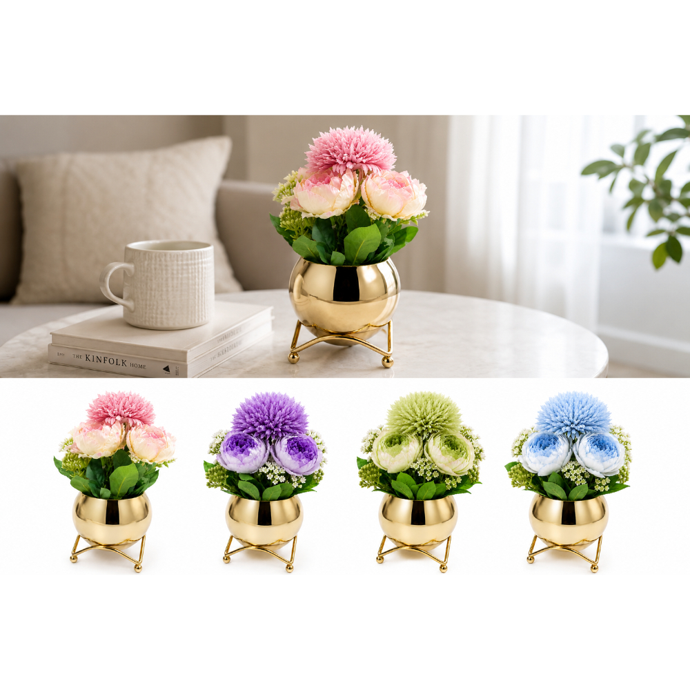Osm-2302-5 Artificial Flower Bonsai in Ceramic Pot with Metal Stand - Image 1