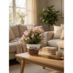 Artificial Flower Bonsai Rattan Basket Planter - Image 2