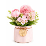 Artificial Flower Bonsai Ribbed Ceramic Pot - Image 4