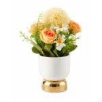 Artificial Flower Bonsai in Ceramic Pot with Gold Base - Image 2