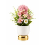 Artificial Flower Bonsai in Ceramic Pot with Gold Base - Image 3