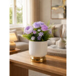 Artificial Flower Bonsai in Ceramic Pot with Gold Base - Image 4