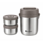 SS Thermo Lunch Box With 2 Inserts Stackable Bento Box Plastic
