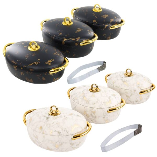 Marble-Style Insulated Plastic Hotpot with Gold Accent Handle
