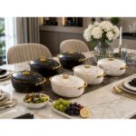 Marble-Style Insulated Plastic Hotpot with Gold Accent Handle - Image 2