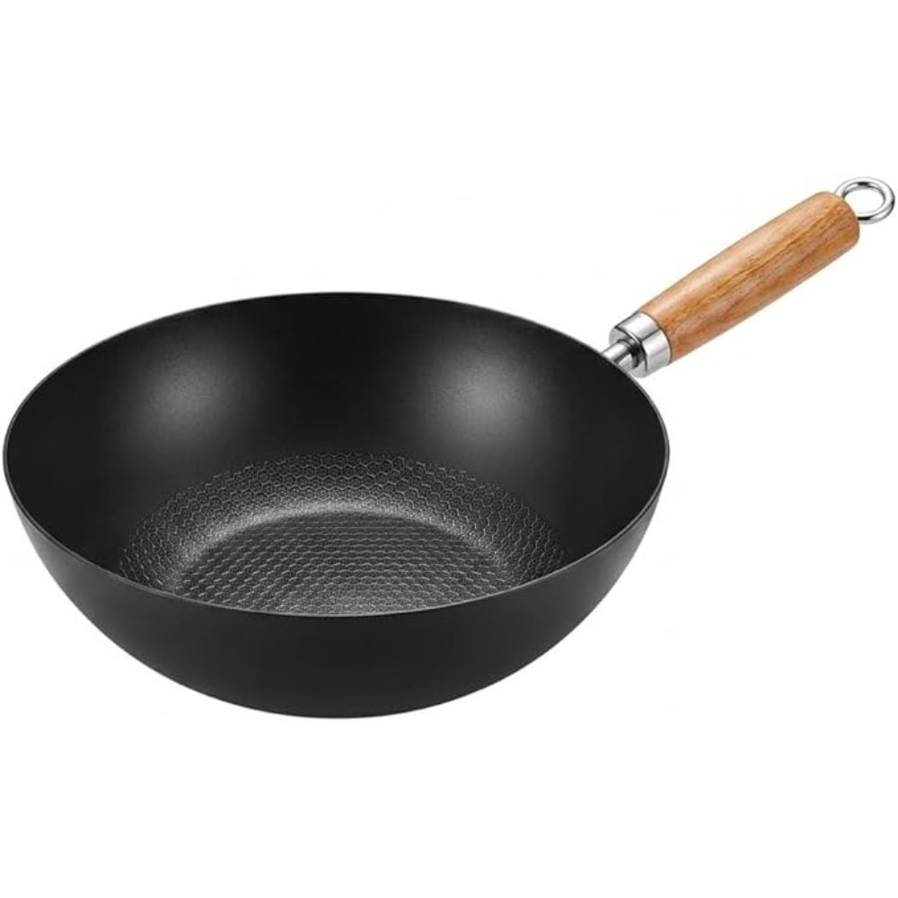 Hon-950-3 Carbon Steel Wok with Wooden Handle - 11 Inch - Image 1