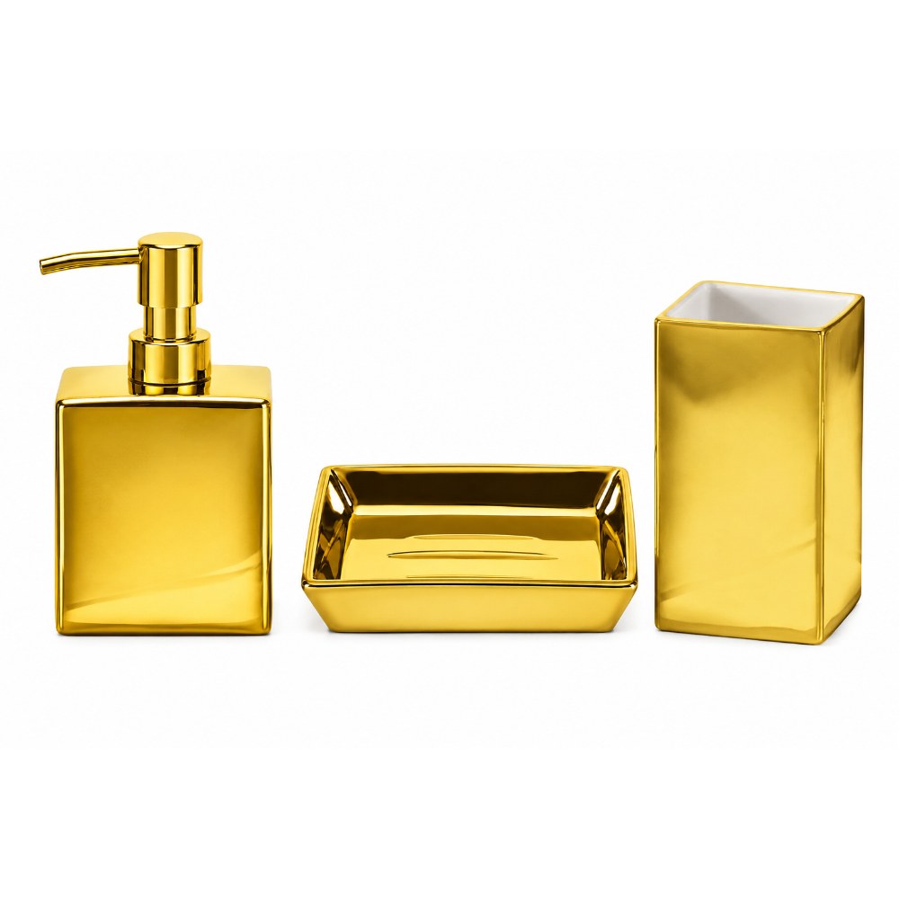 KLW-104DE KLW-140 Bath Accessories 3 Pc Set Glamour Gold - Image 1
