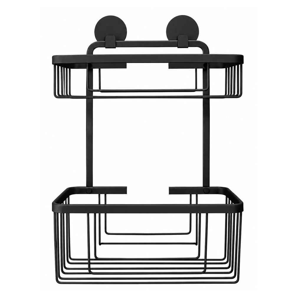 KLW-530-1 Rocco 2-Tier Bathroom Wall Shelf – Black - Image 1