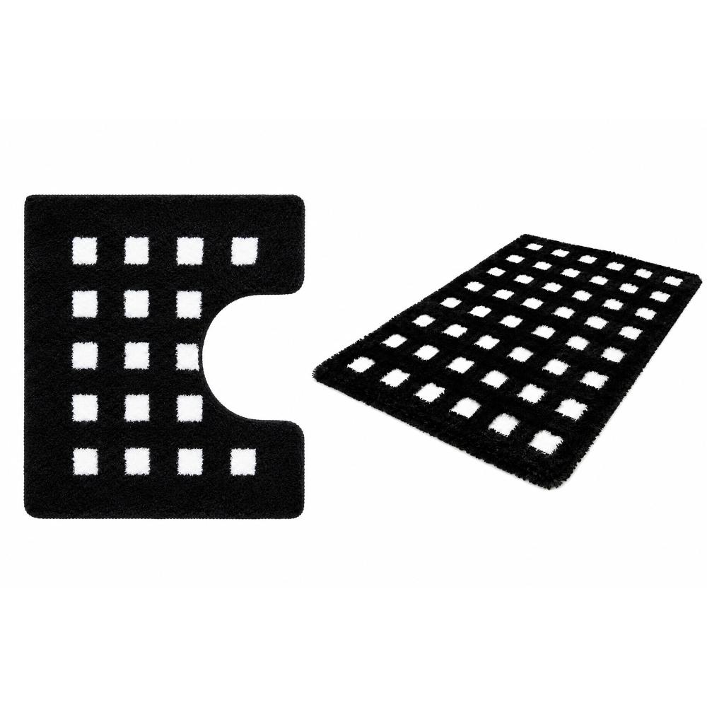 KLW-543-Merch-1 Bath and Contour Toilet Rug Set Black and white - Image 1