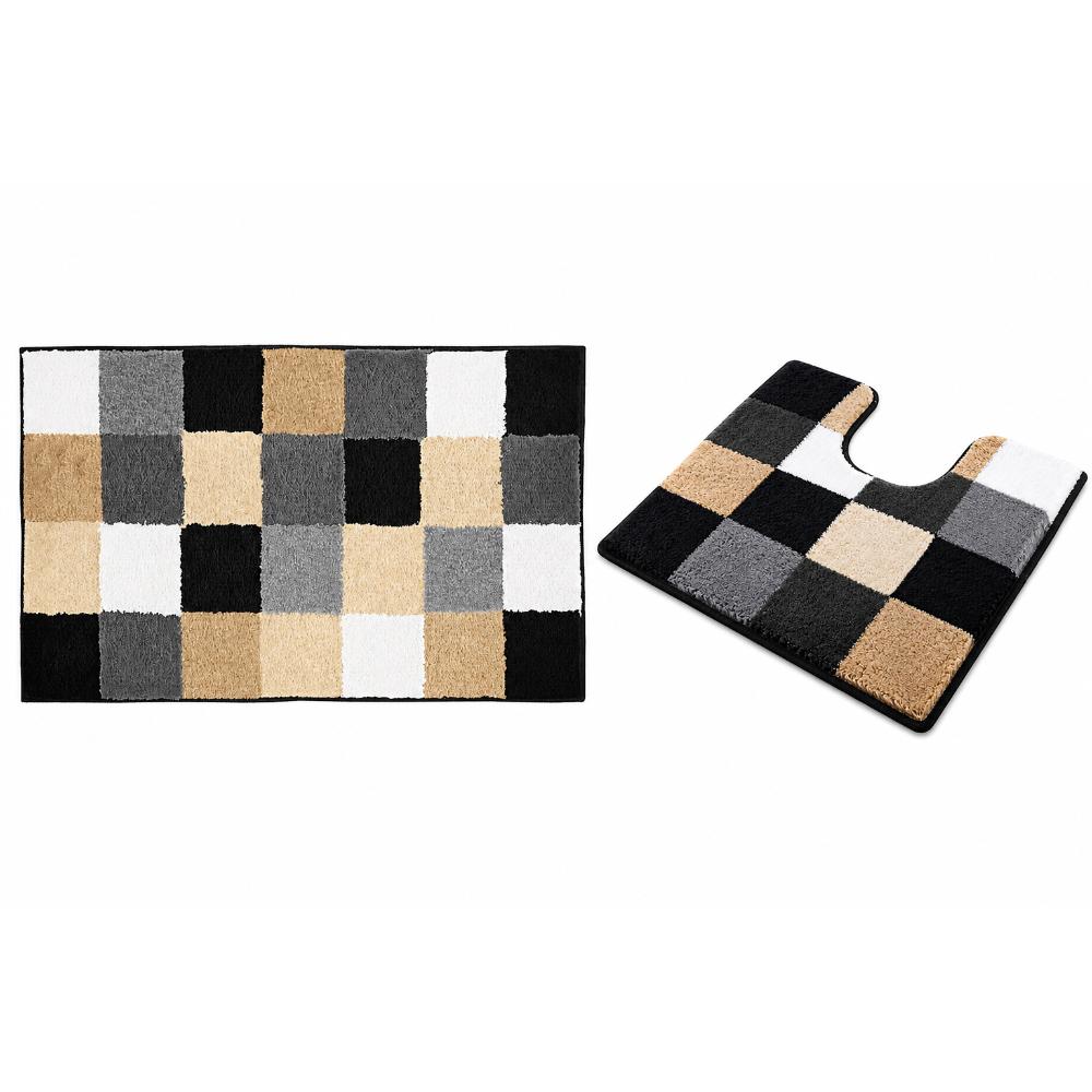 KLW-549-Merch-1 Bath and Contour Toilet Rug Set Caro Black - Image 1