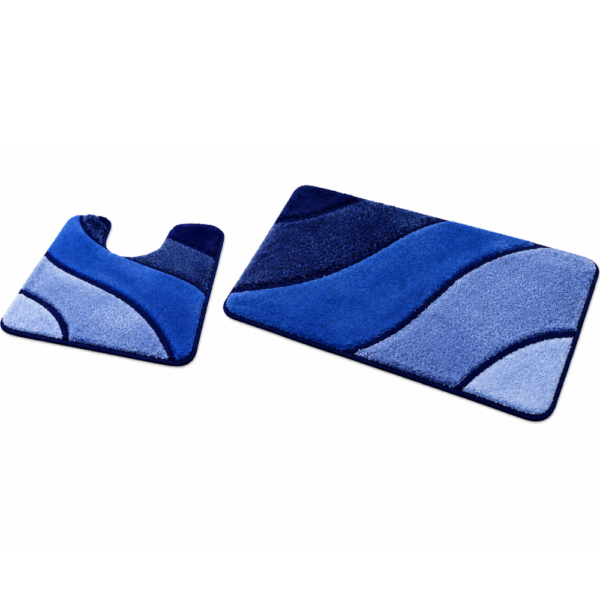 Bath and Contour Toilet Rug Set Wave Navy Blue