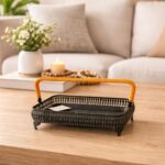 Vintage Iron Serving Basket with Wrapped Handle – Black - Image 3
