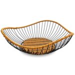 Rustic Wire Iron Fruit Basket with Woven Accent Rim