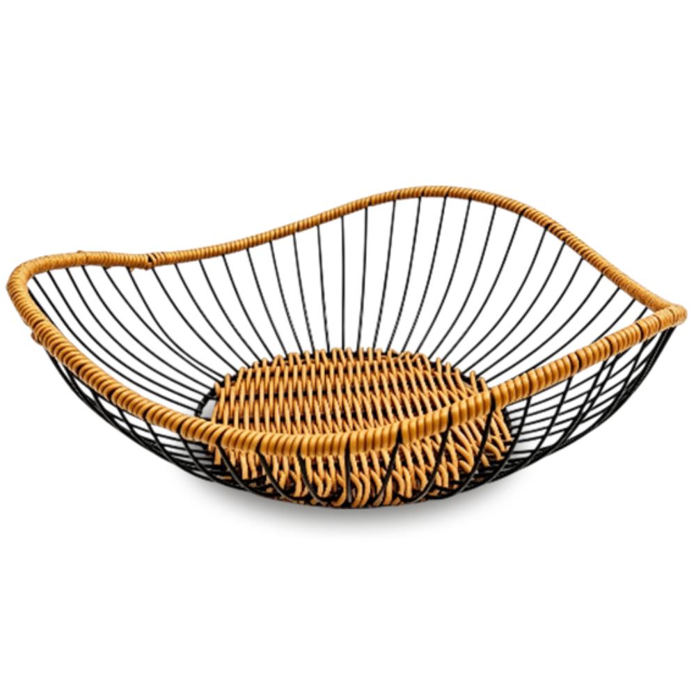 MT-1467-1 Rustic Wire Iron Fruit Basket with Woven Accent Rim - Image 1