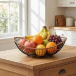 Rustic Wire Iron Fruit Basket with Woven Accent Rim - Image 3