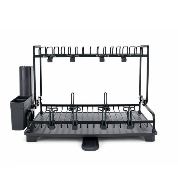 Aluminum Dish Drying Rack with Cup Holder & Drain Tray