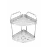 2-Tier Aluminum Bathroom Corner Storage Rack - Image 2