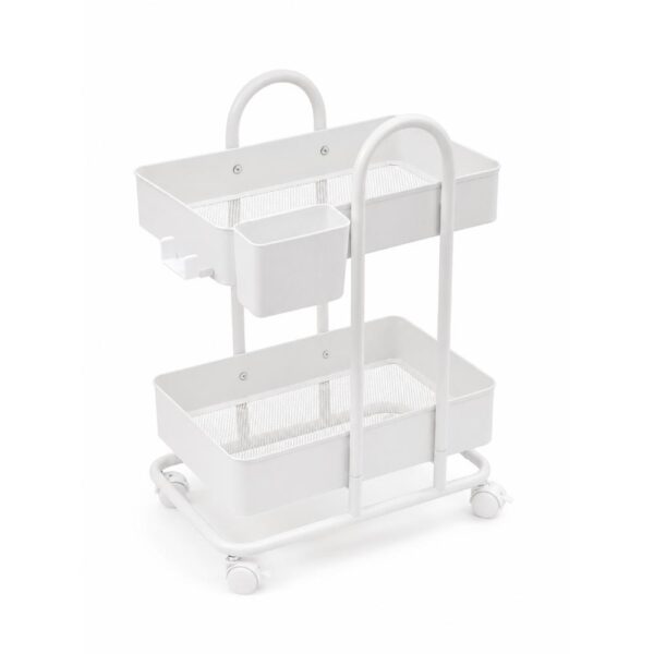 Multi-Purpose Iron Rolling Storage Trolley with Organizer Basket