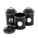 Tea, Coffee & Sugar Canisters Set of 3 Pcs Black Metal